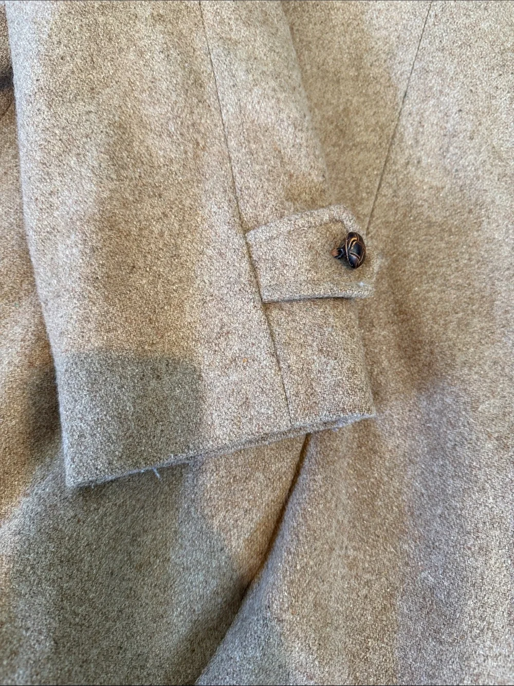 Lakeland Men's Brown Wool Pea Coat with Dark Brown Fur Collar 44 long